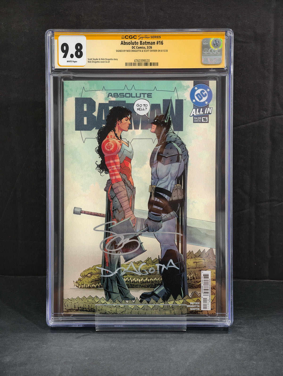 ABSOLUTE BATMAN #16 COVER A 1ST PRINT SIGNED BY SCOTT SNYDER & NICK DRAGOTTA CGC SS 9.8
