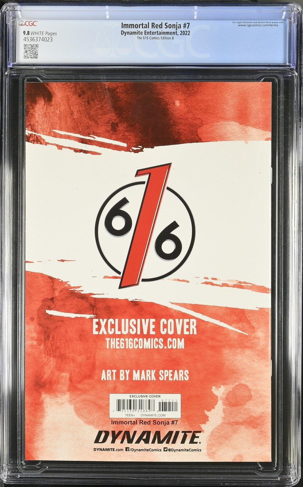 IMMORTAL RED SONJA #7 DYNAMITE MARK SPEARS EXCLUSIVE 616 VIRGIN VARIANT CGC 9.8