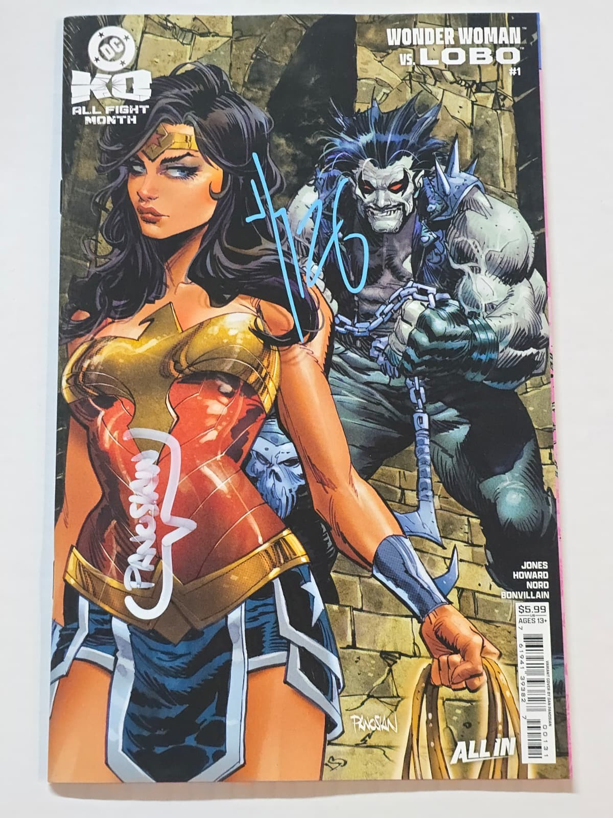 WONDER WOMAN VS LOBO #1 DC 2X SIGNED BY DAN PANOSIAN & TINI HOWARD W/COA NM