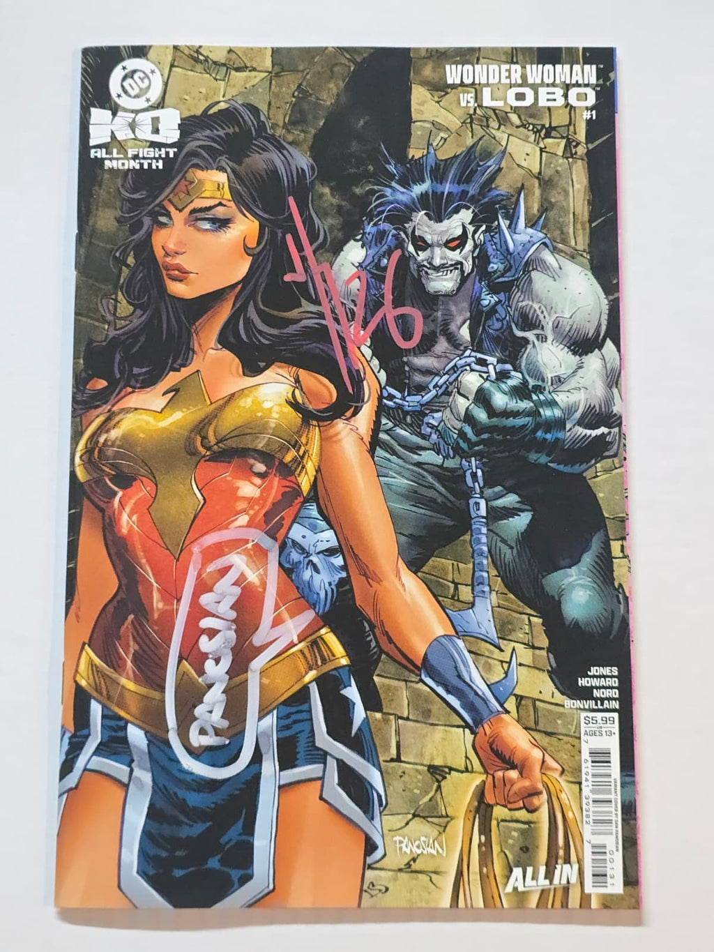 WONDER WOMAN VS LOBO #1 DC 2X SIGNED BY DAN PANOSIAN & TINI HOWARD W/COA NM