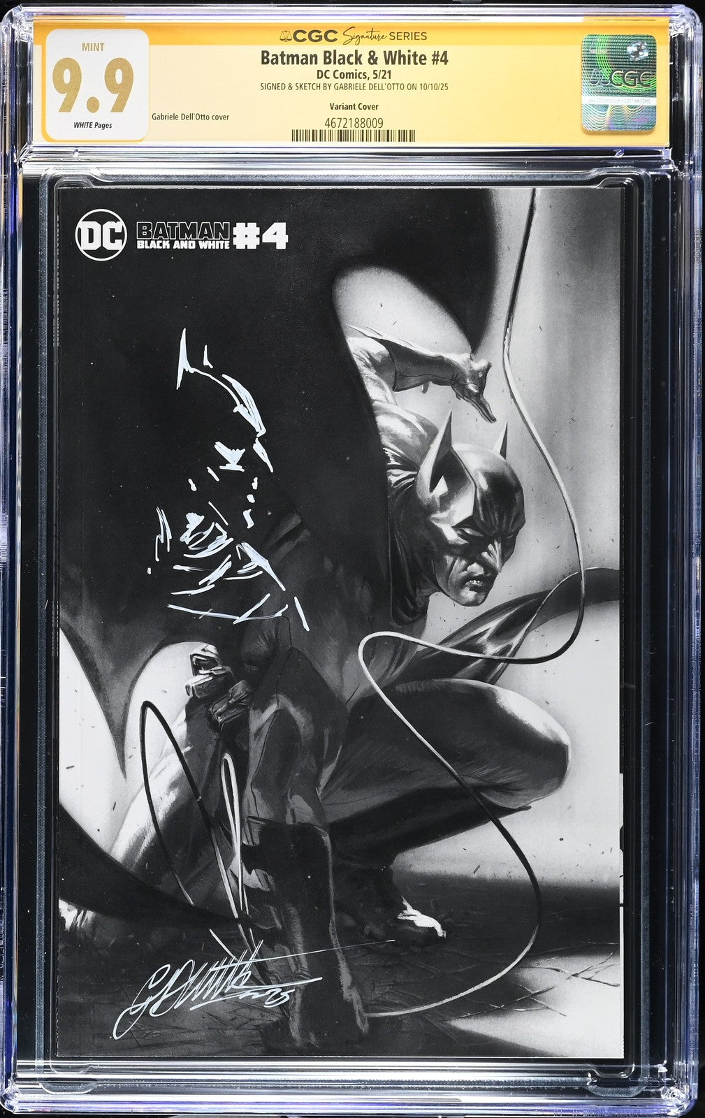 BATMAN BLACK & WHITE #4 DC 2023 DELL'OTTO SIGNED/REMARQUED CGC SS 9.9 NOT 9.8