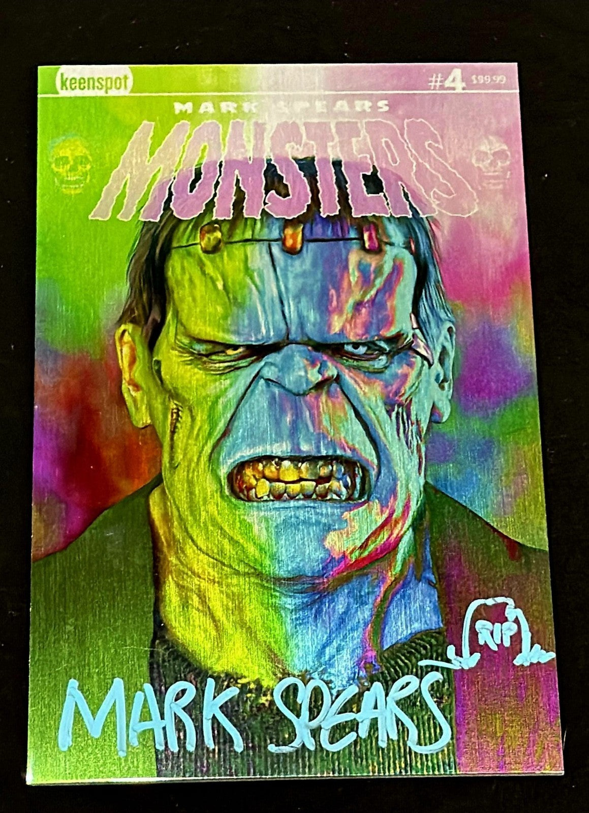 MARK SPEARS MONSTERS #4 METAL VAR FRANKENSTEIN SIGNED MARK SPEARS "RIP" W/COA NM
