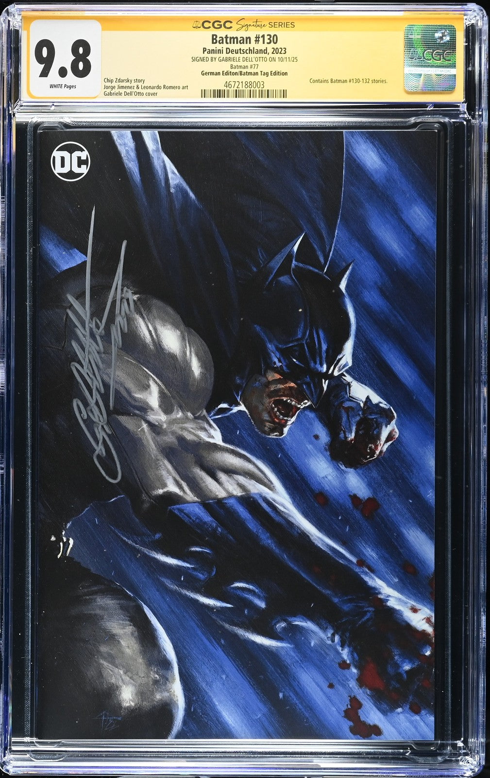 BATMAN #130 DC COMICS PANINI 2023 GABRIELE DELL'OTTO SIGNED CGC SS 9.8 NM
