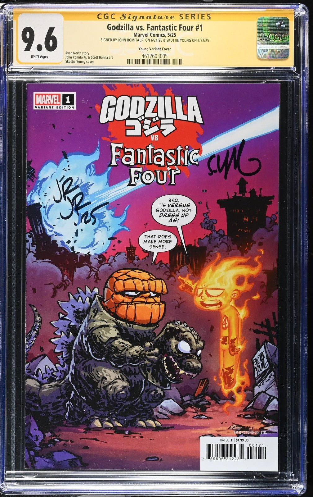 GODZILLA VS FANTASTIC FOUR #1 SIGNED SKOTTIE YOUNG & JOHN ROMITA JR CGC SS 9.6