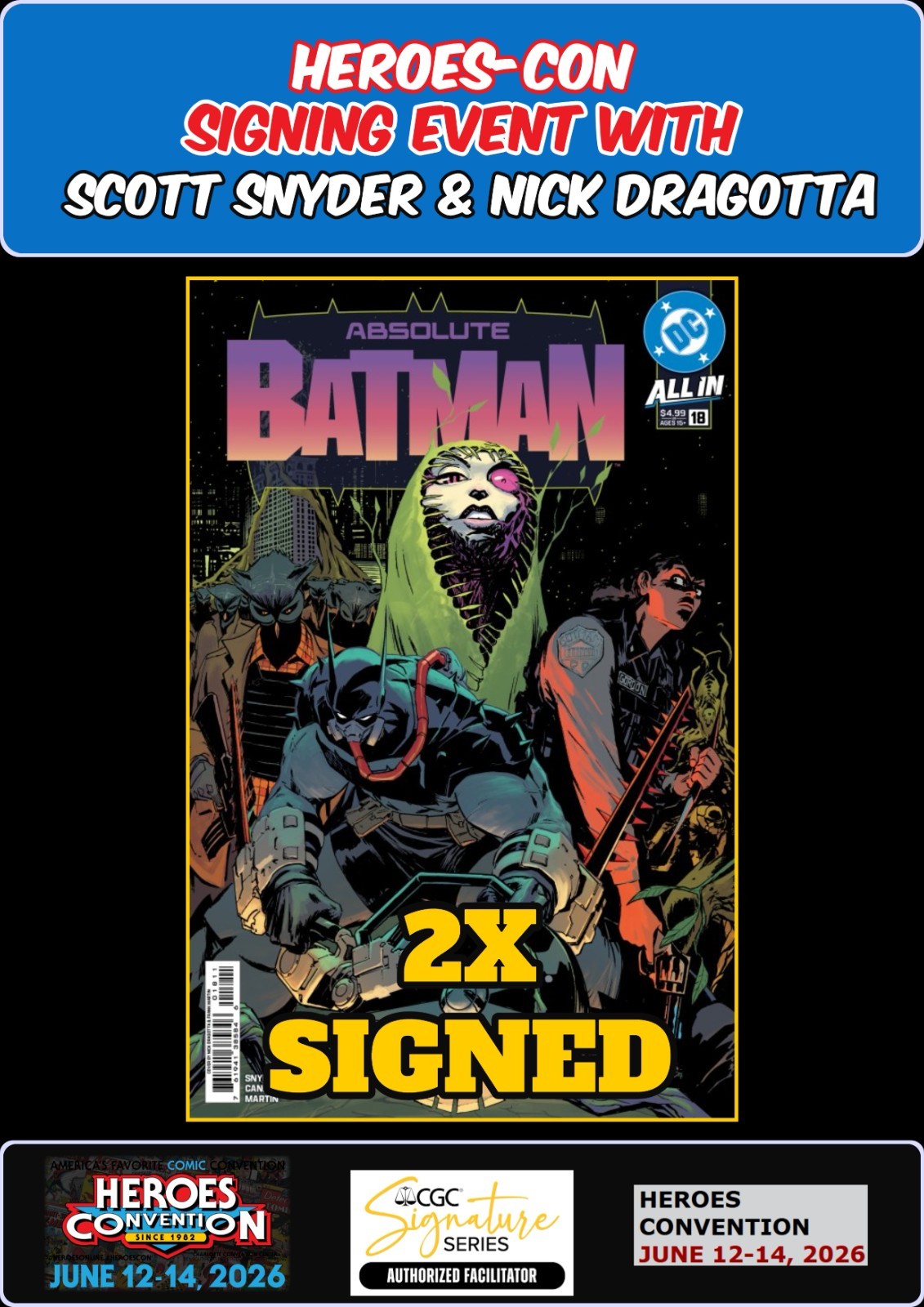 ABSOLUTE BATMAN #18 CVR A RAW  SNYDER/DRAGOTTA SIGNED HEROES-CON PRESALE NM/COA