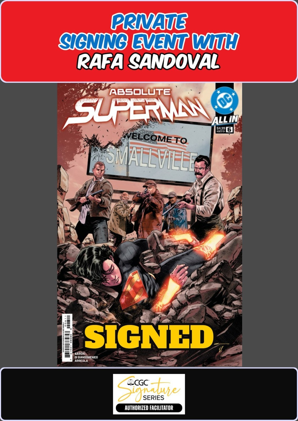 ABSOLUTE SUPERMAN #6 MAIN COVER RAW RAFA SANDOVAL PRIVATE SIGNING PRESALE NM/COA