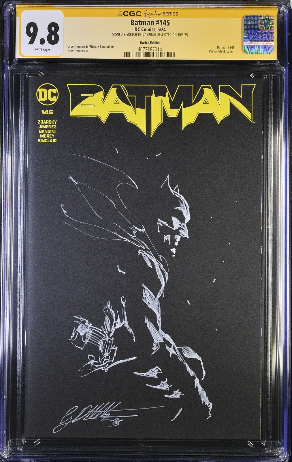 BATMAN #145 DC 2024 BLANK COVER GABRIELE DELL'OTTO SKETCHED/SIGNED CGC SS 9.8