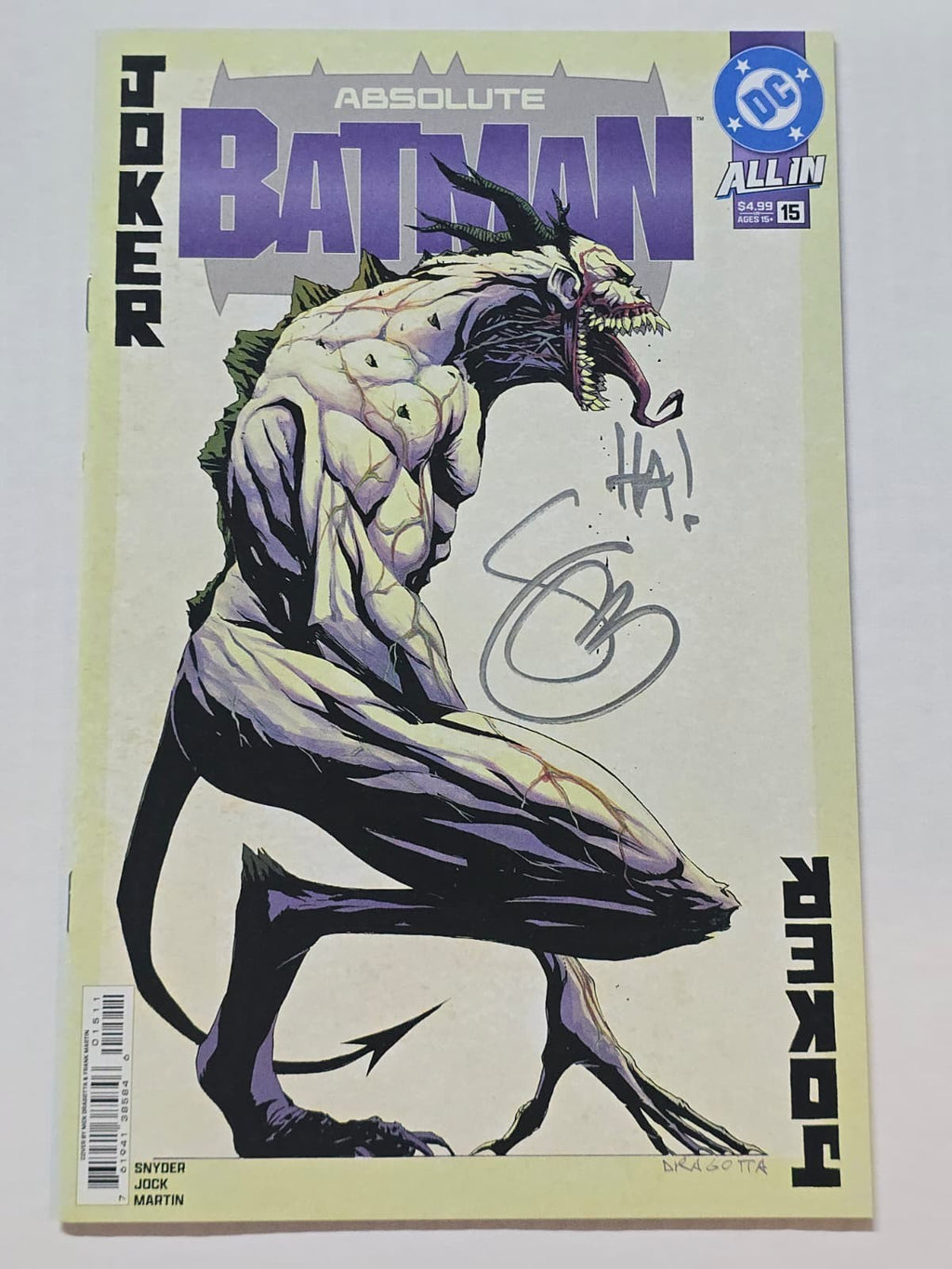 ABSOLUTE BATMAN #15 DRAGOTTA DC 1ST PRINT SIGNED SCOTT SNYDER HA! W/COA NM