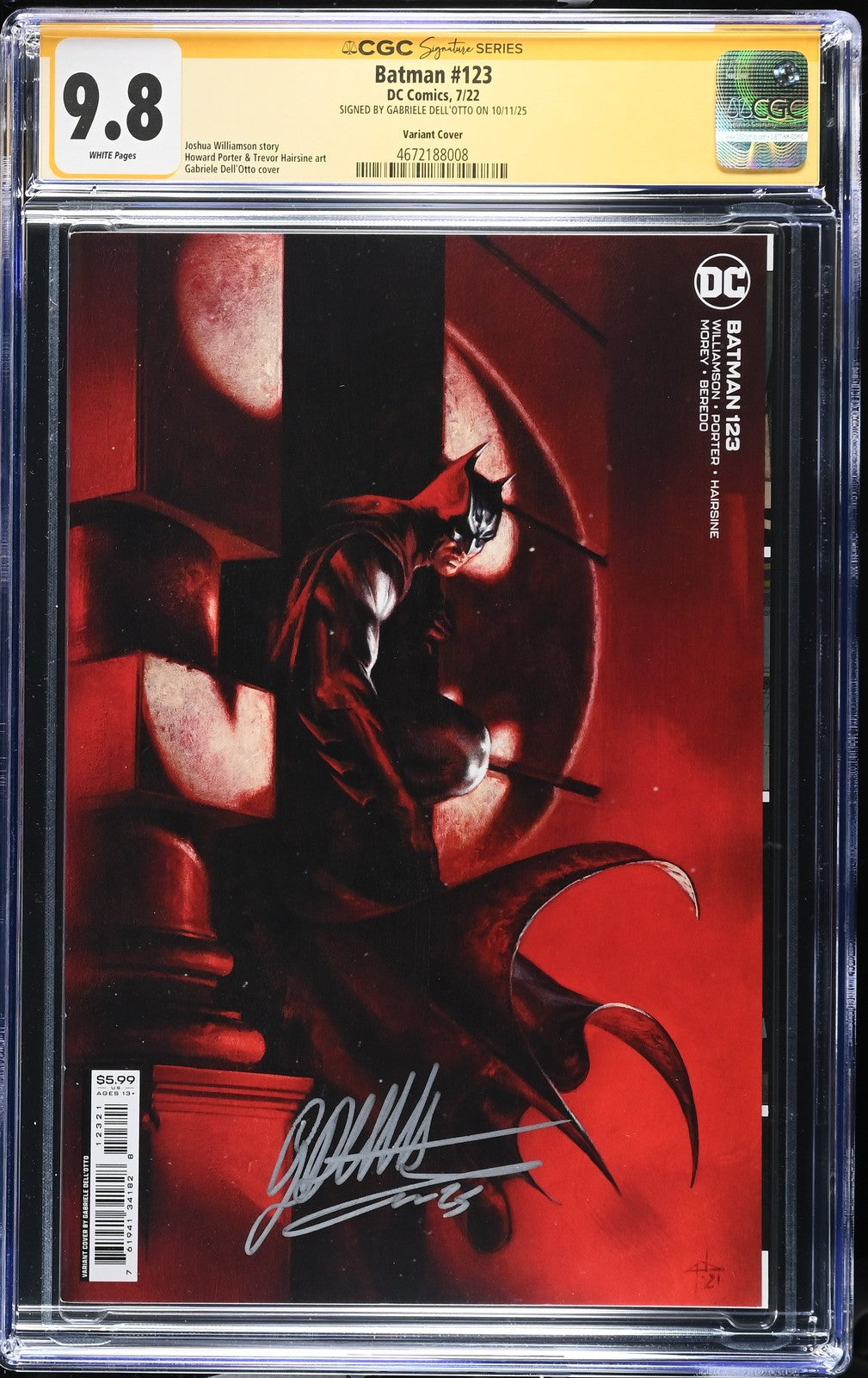 BATMAN #123 DC COMICS 2022 GABRIELE DELL'OTTO SIGNED CGC SS 9.8 NM