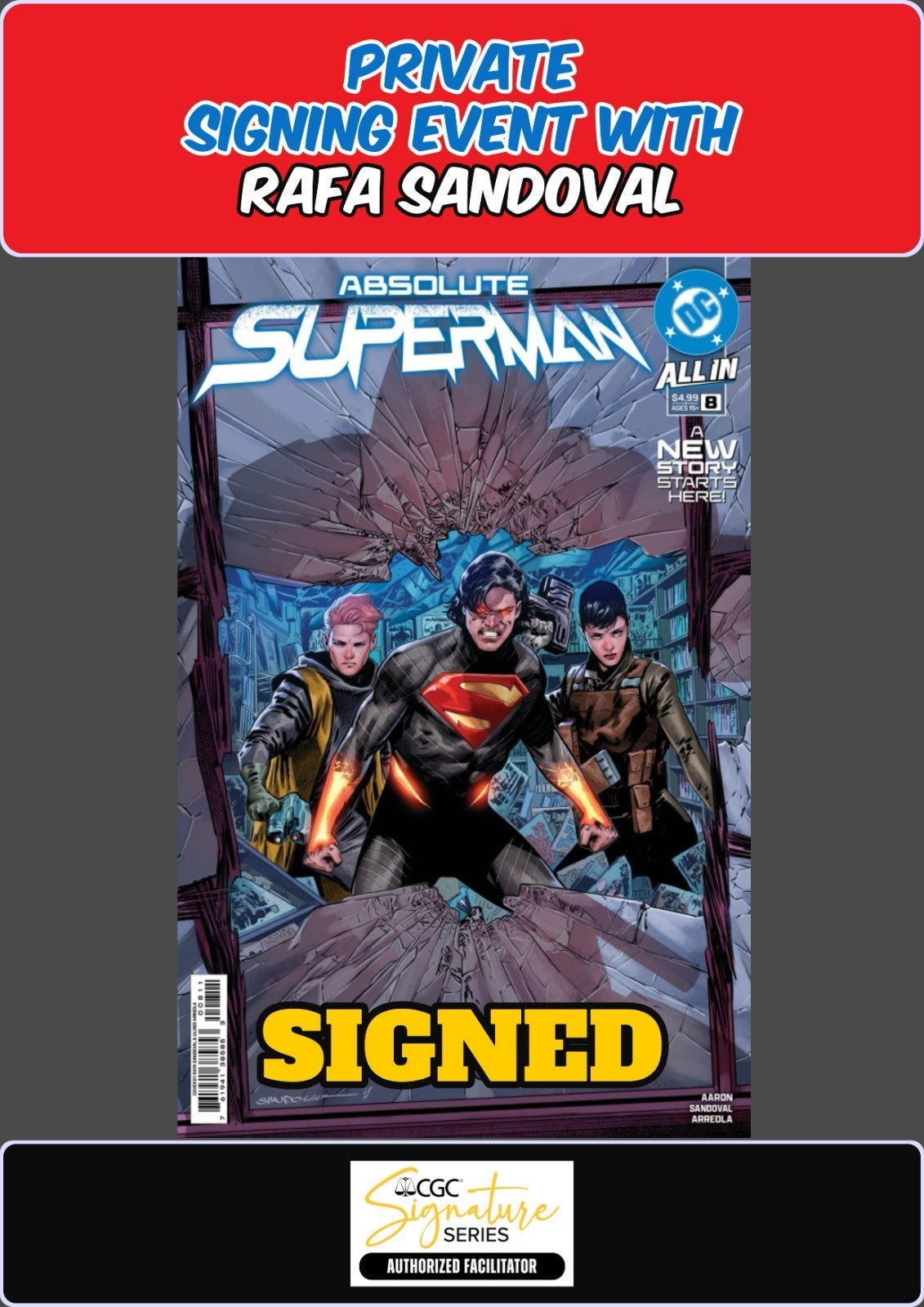 ABSOLUTE SUPERMAN #8 MAIN COVER RAW RAFA SANDOVAL PRIVATE SIGNING PRESALE NM/COA
