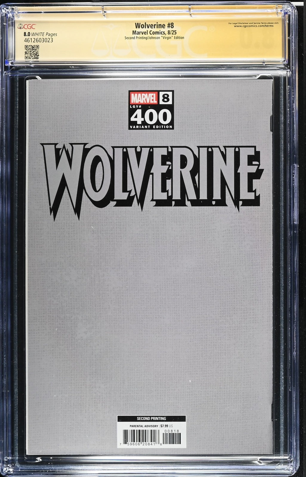 WOLVERINE #8 DANIEL WARREN JOHNSON 2ND PRINT 1:25 VIRGIN VARIANT CGC SS 8.0