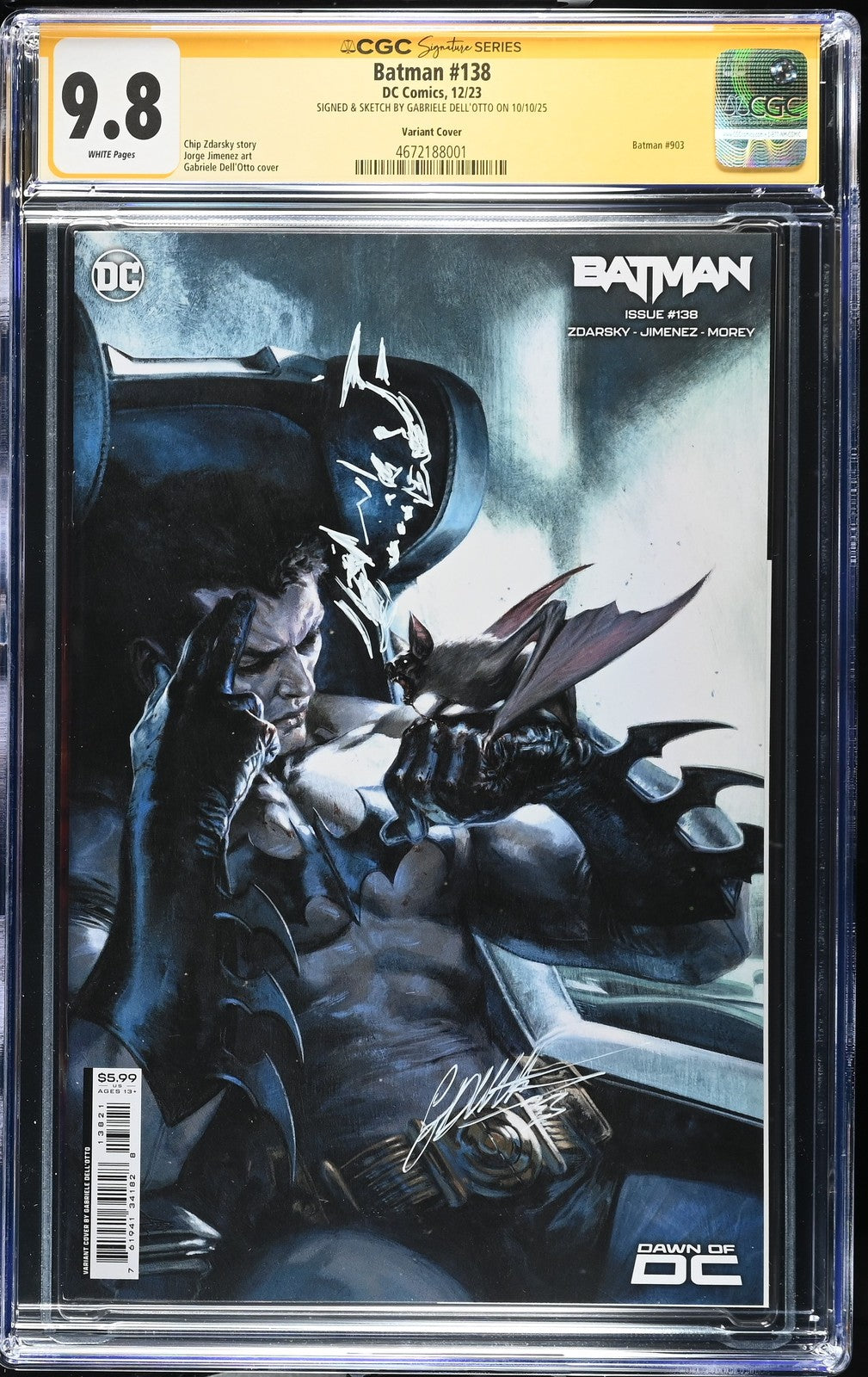 BATMAN #138 DC COMICS 2023 GABRIELE DELL'OTTO SIGNED/REMARQUED CGC SS 9.8 NM