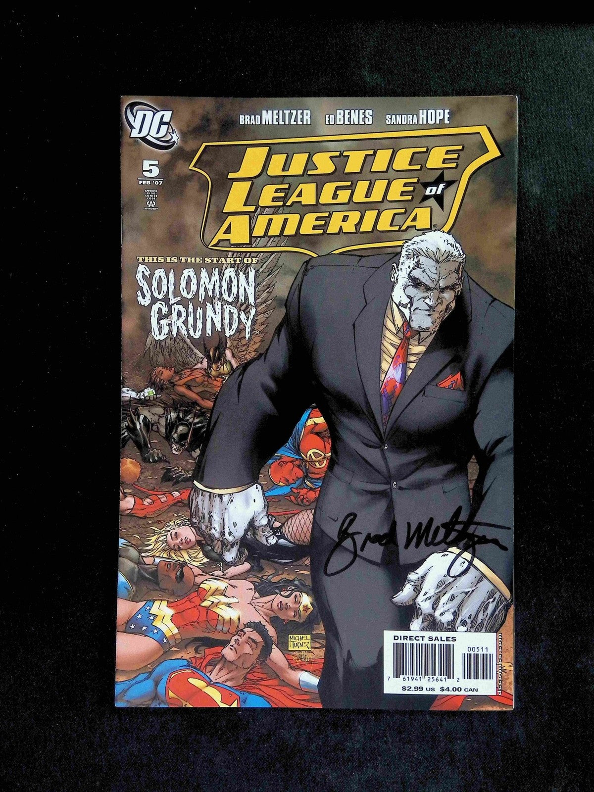 Justice League Of America #5  DC Comics 2007 NM  Signed By Brad Meltzer