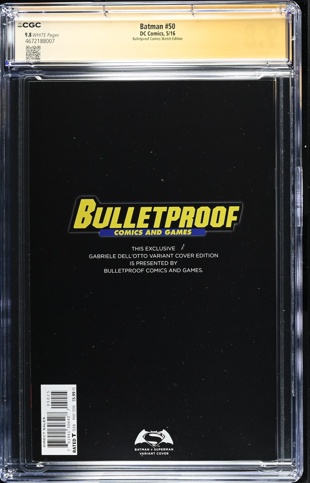 BATMAN #50 DC 2022 BULLETPROOF EXCLUSIVE GABRIELE DELL'OTTO SIGNED CGC SS 9.8 NM