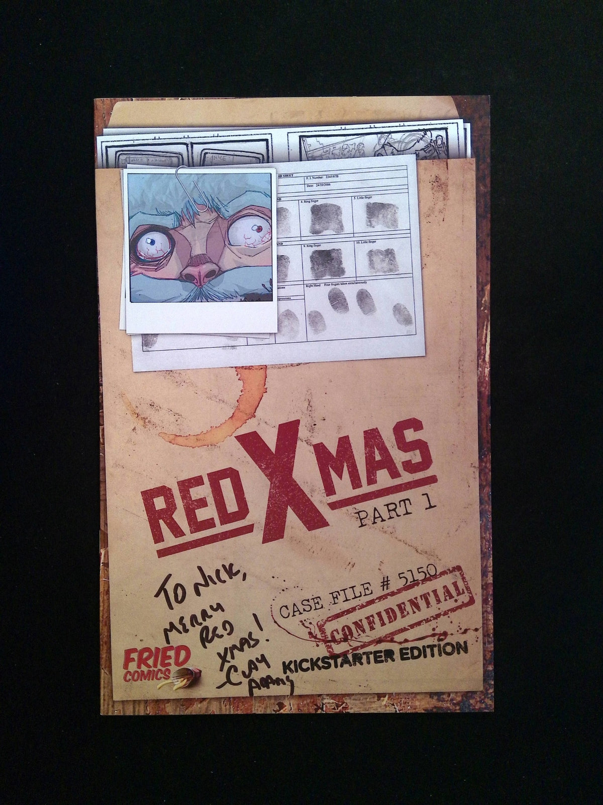 RED X MAS #1  FRIED COMICS NM+  SIGNED BY CLAY ADAMS, KICKSTARTER EDITION