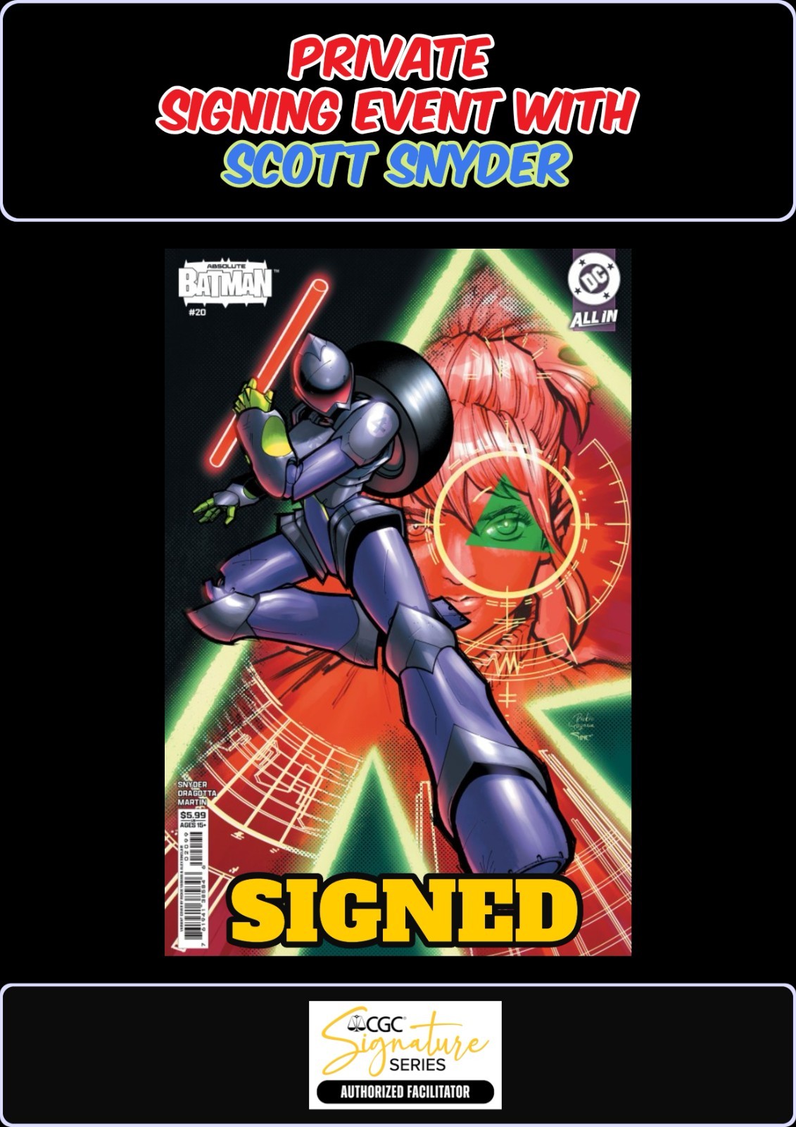 ABSOLUTE BATMAN #20 RICKIE YAGAWA RAW SCOTT SNYDER  SIGNING PRESALE NM/COA