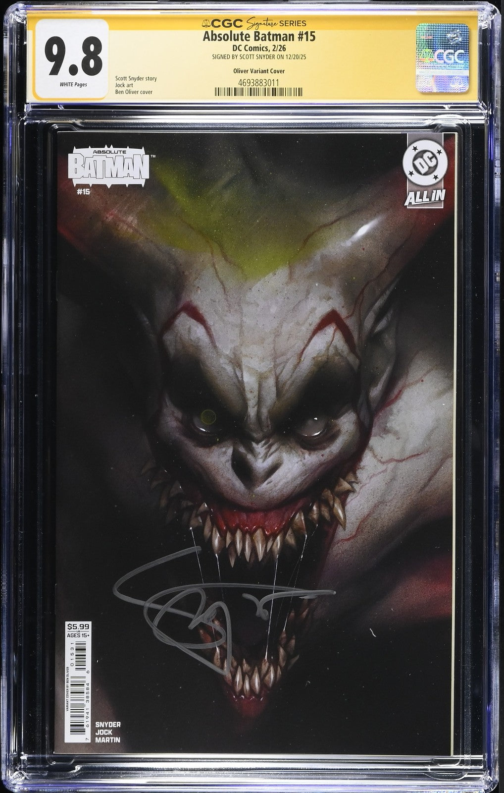 ABSOLUTE BATMAN #15 1ST PRINT BEN OLIVER DC SCOTT SNYDER SIGNED CGC SS 9.8