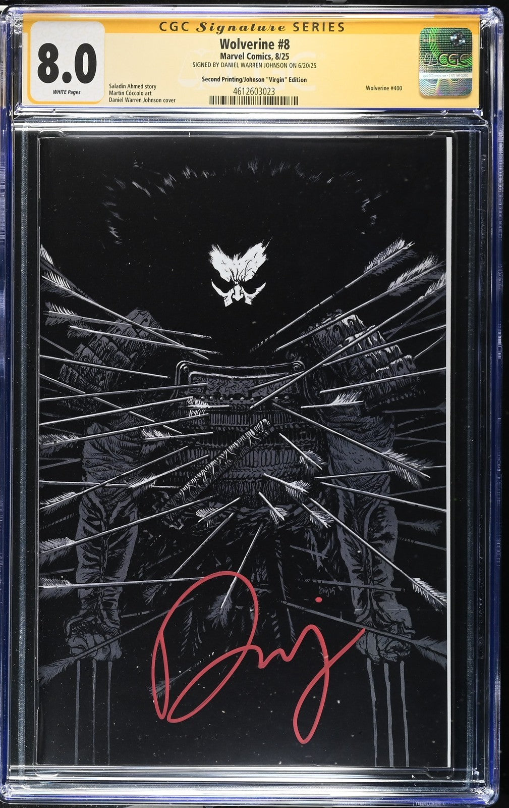 WOLVERINE #8 DANIEL WARREN JOHNSON 2ND PRINT 1:25 VIRGIN VARIANT CGC SS 8.0
