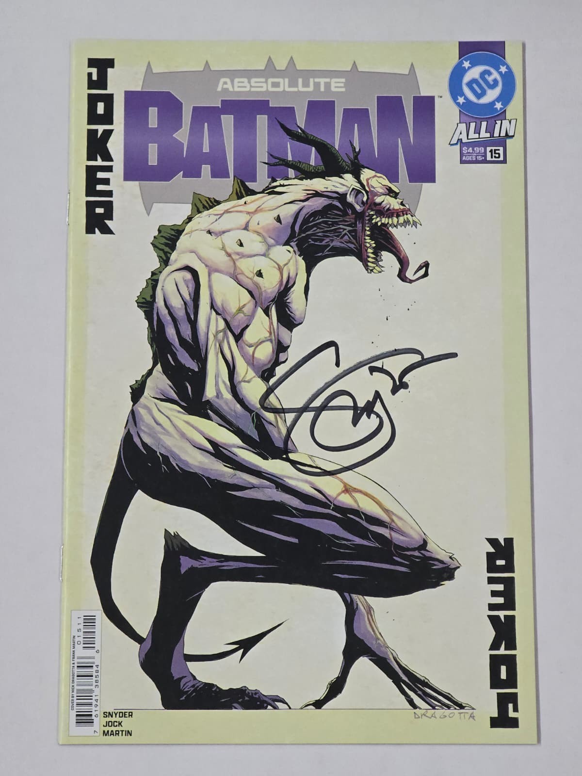 ABSOLUTE BATMAN #15 DC COMICS DRAGOTTA MAIN COVER SIGNED SCOTT SNYDER W/COA NM