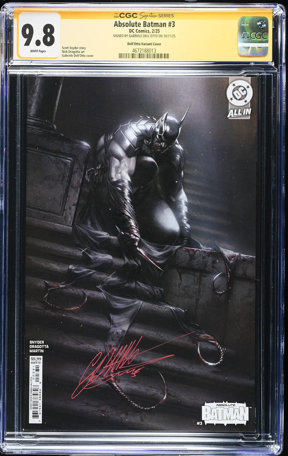 ABSOLUTE BATMAN #3 DC COMICS 2024 GABRIELE DELL'OTTO SIGNED CGC SS 9.8