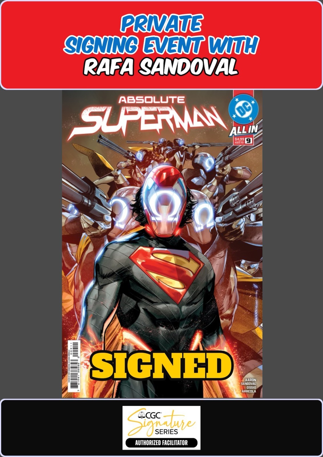 ABSOLUTE SUPERMAN #9 MAIN COVER RAW RAFA SANDOVAL PRIVATE SIGNING PRESALE NM/COA