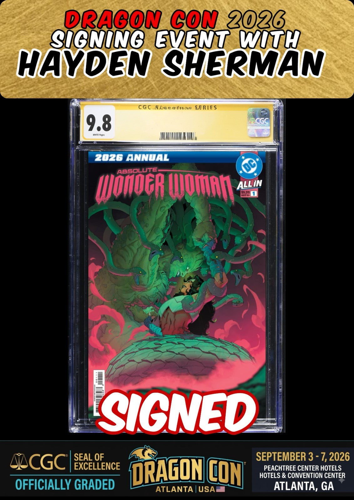 ABSOLUTE WONDER WOMAN ANNUAL #1 HAYDEN SHERMAN SIGNED CGC SS 9.8 PRESALE