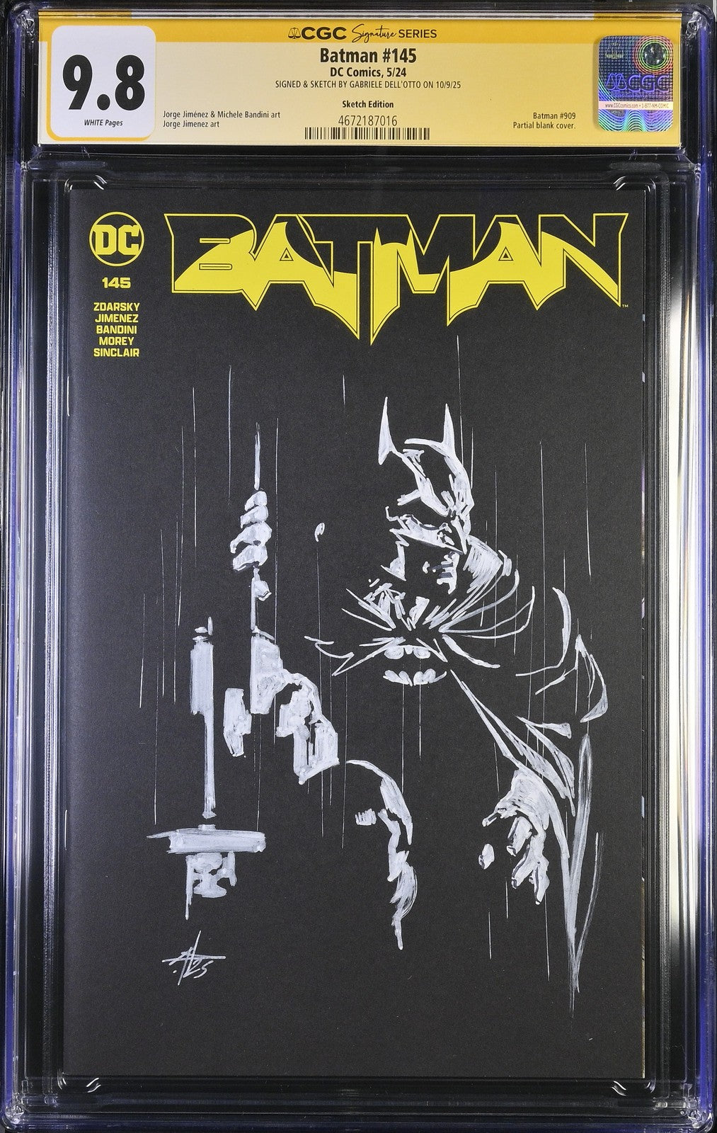 BATMAN #145 DC 2024 BLANK COVER GABRIELE DELL'OTTO SKETCHED/SIGNED CGC SS 9.8