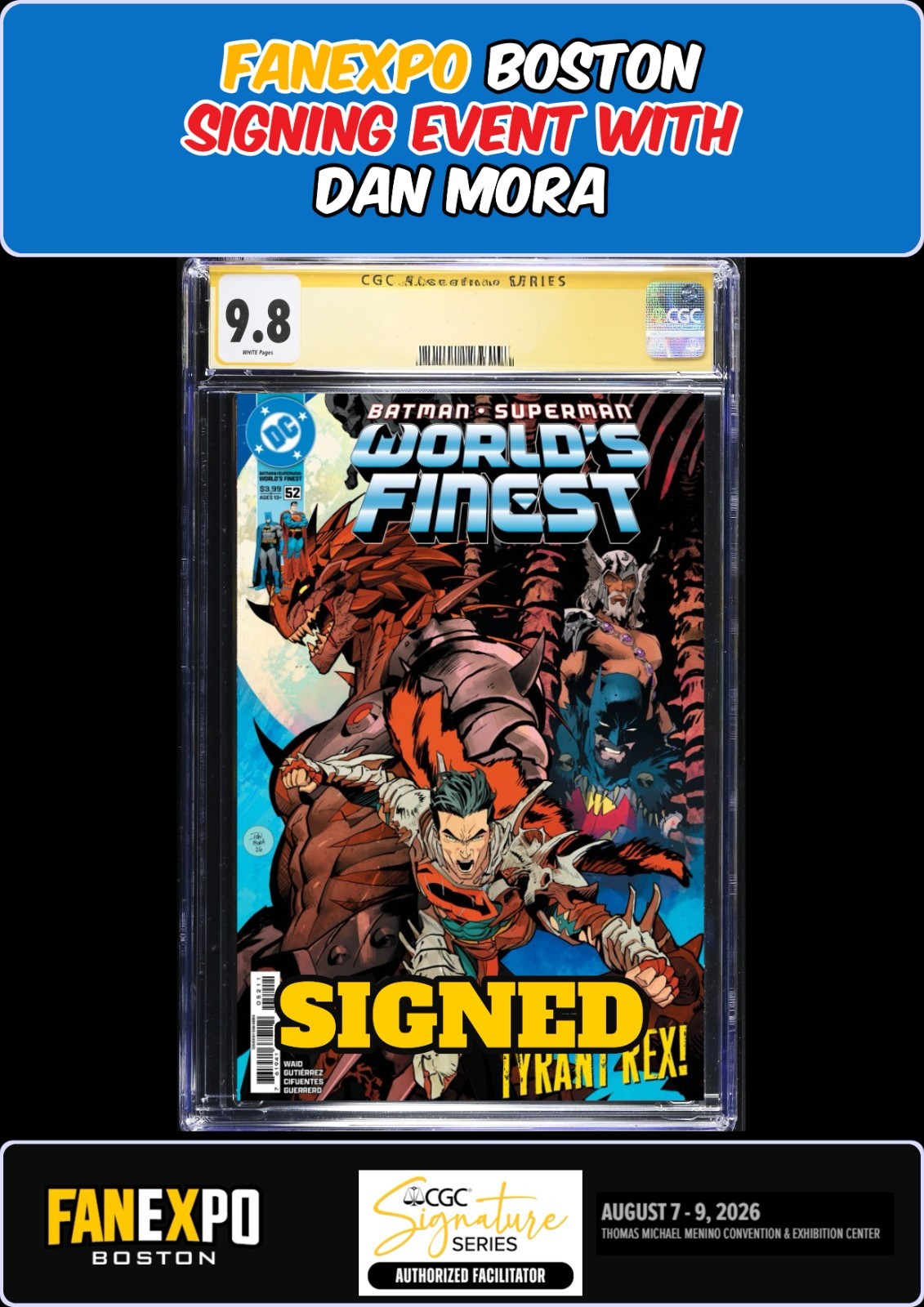 WORLD'S FINEST #52 CGC SS 9.8 DAN MORA SIGNED FANEXPO BOSTON PRESALE