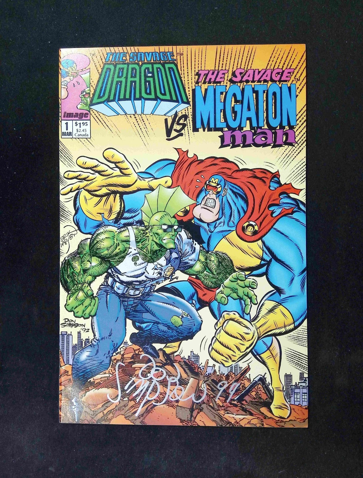Savage Dragon vs. Savage  Megaton Man #1  IMAGE 1993 NM- Signed By Don Simpson