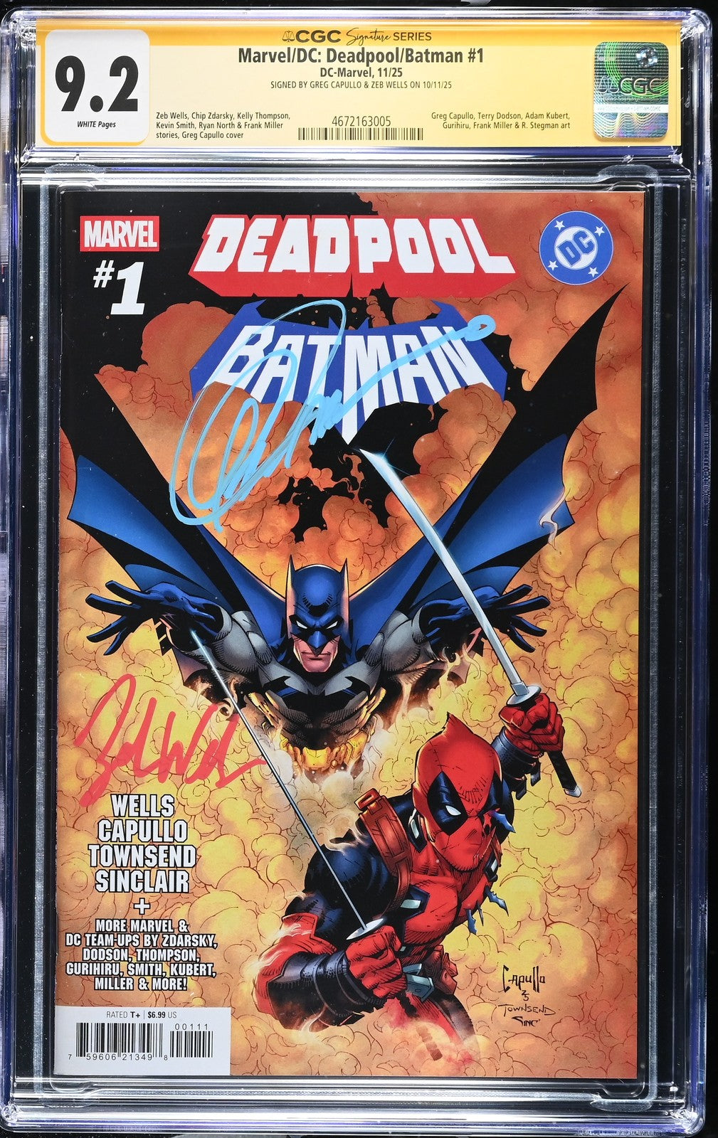 DEADPOOL BATMAN #1 MAIN MARVEL GREG CAPULLO & ZEB WELLS SIGNED CGC SS 9.2 NM