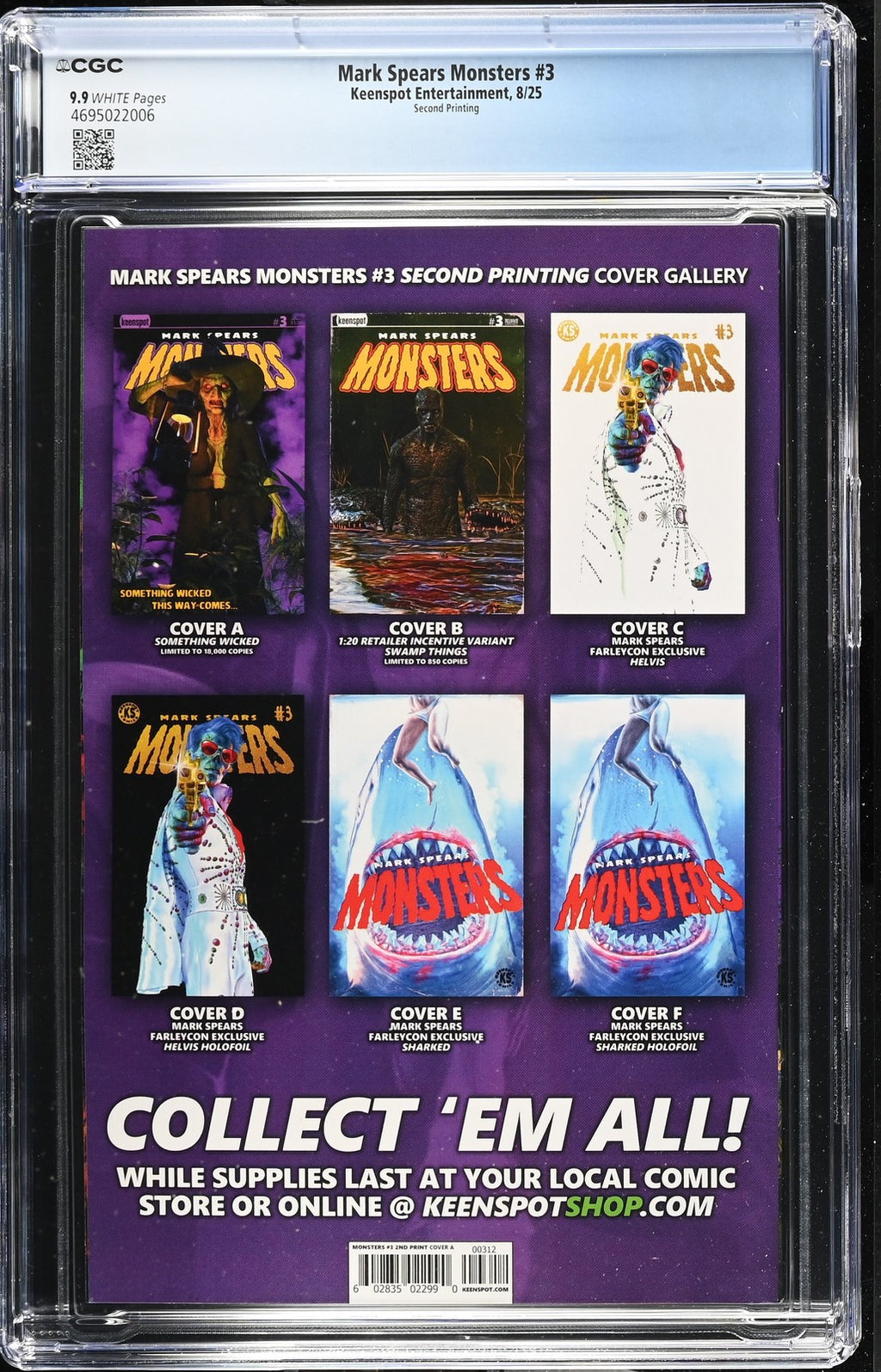 MARK SPEARS MONSTERS #3 KEENSPOT 2ND PRINT SOMETHING WICKED CGC 9.9 NOT 9.8 MINT