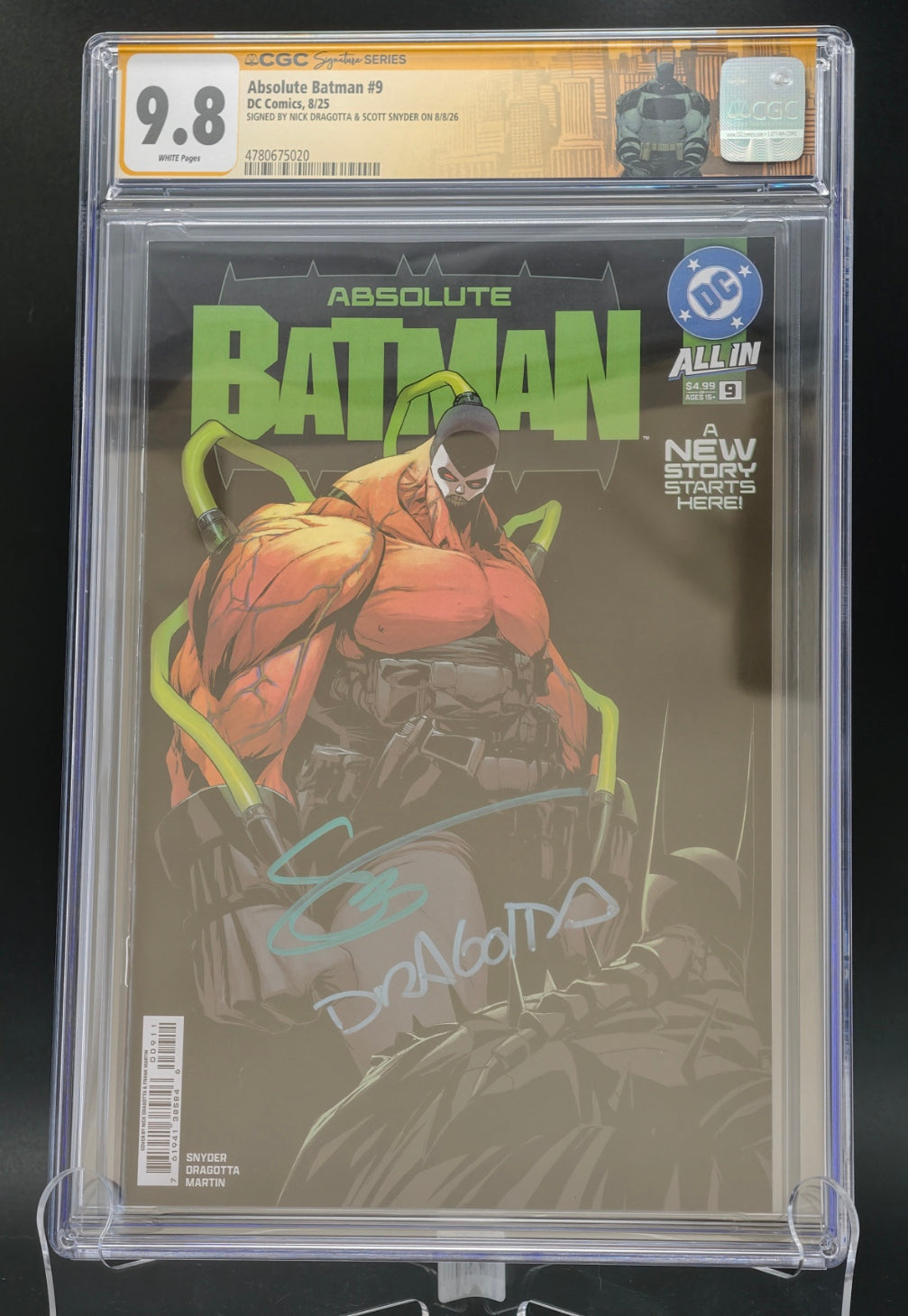 ABSOLUTE BATMAN #9 COVER A 1ST PRINT SIGNED BY SCOTT SNYDER & NICK DRAGOTTA CGC SS 9.8 BLUE/GREY CUSTOM LABEL